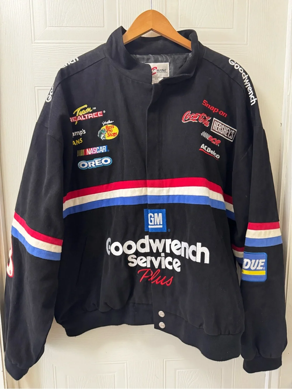 Chase Authentics Black Goodwrench Racing Bomber with Red, White & Blue Stripes